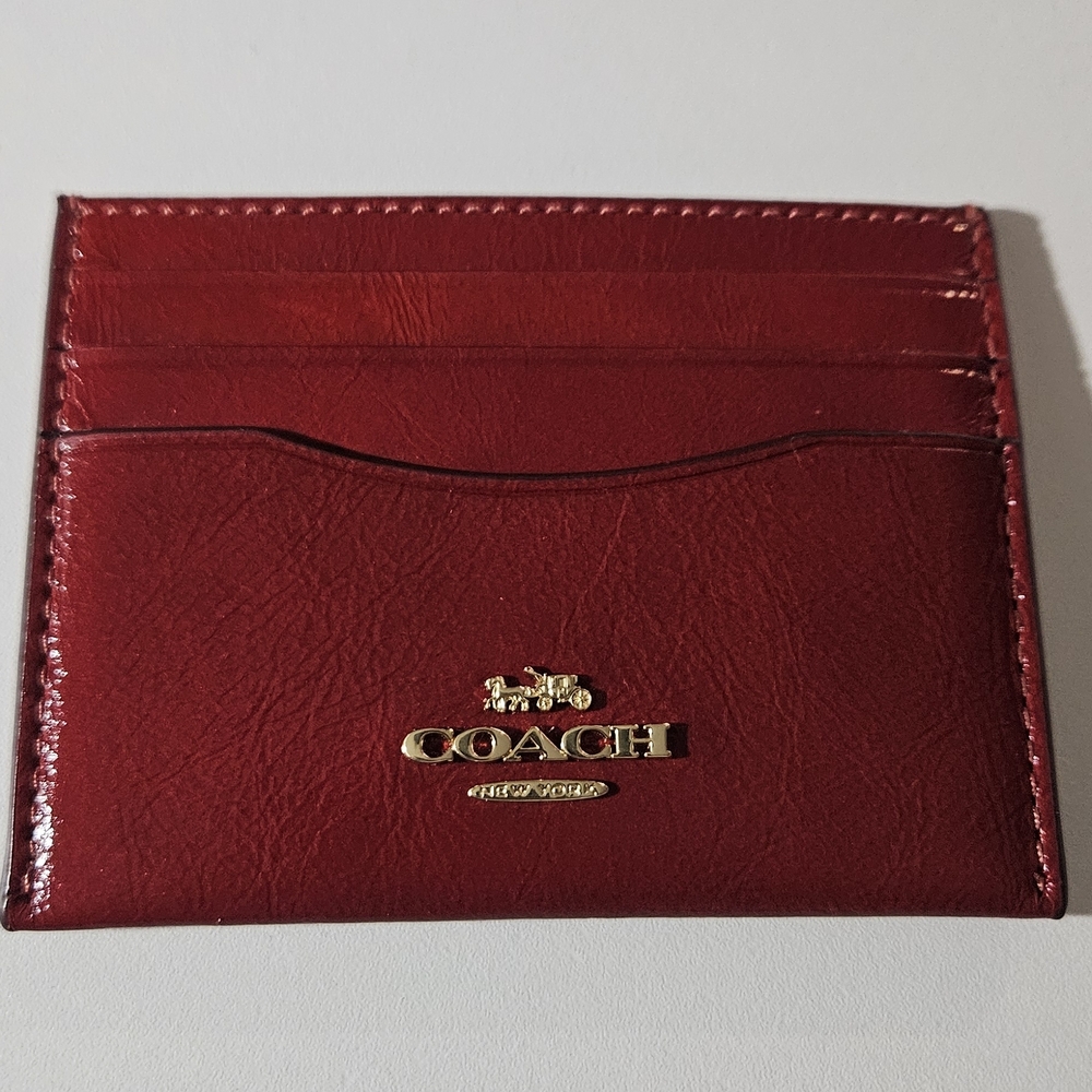 Coach Slim ID Card Case In Dark Cardinal Red Crinkle Leather - Sold Out Online